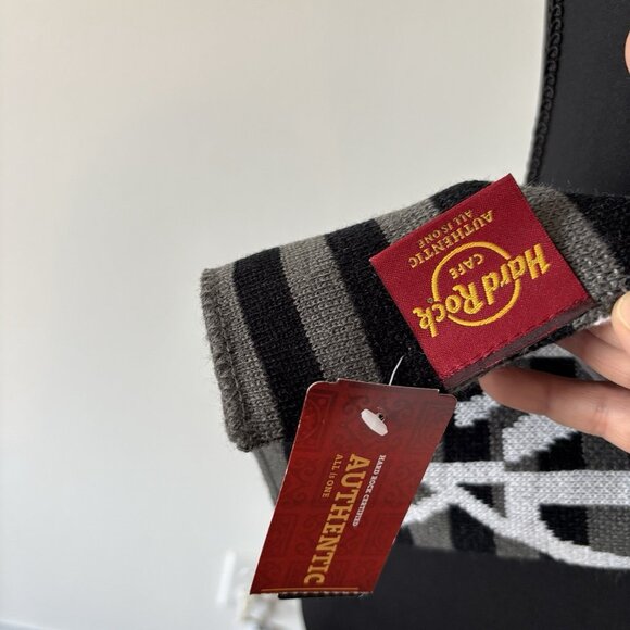 Hard Rock Cafe Striped Scarf Gray Black Unisex Winter Autumn Grunge Music NWT - Picture 5 of 9